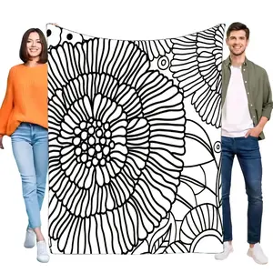 Creative DIY Coloring Flannel Blanket Black White Mandala Floral Soft Cozy Throw For Adults Kids Stress Relief Unique Home Decor Artistic Therapy Gift
