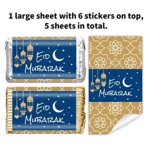 30pcs Ramadan Mini Chocolate Bar Wrapping Paper, Moon Star Pattern, Islamic Candy Stickers, Gift Packaging Decorations