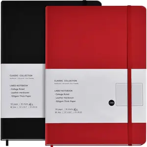 2 Pack B5 Journal Notebooks Classic College Ruled Notebooks Hardcover Lined Journals for Office  School Business Writing Note Taking, 10.2 x 7.5 inch, 100GSM Thick Paper, 160 Pages (Black/Red)