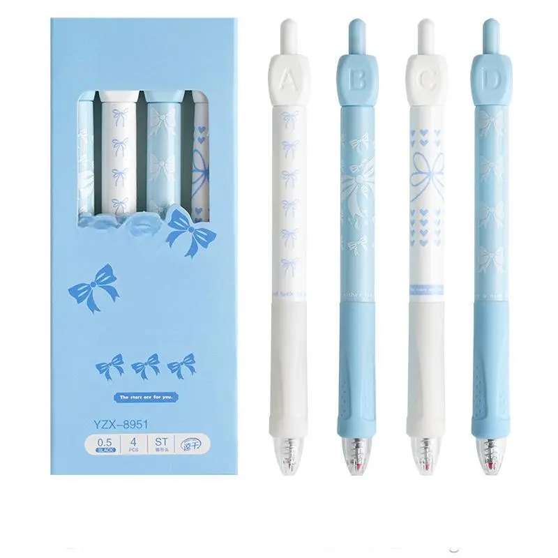 Set of 4 New Good Luck Ballpoint Pens, High Aesthetic Clicker Pens, 0.5mm Quick-Drying Ink, School Exam Practice Writing Stationery