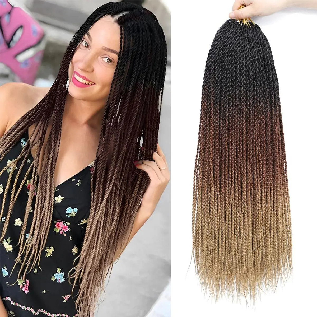 Crochet Braids Senegalese Twist Crochet Hair 7 Packs Pre Looped Micro Senegalese Twist Braiding Hair Ombre Crochet Braids for Women (14inch, 1B/30/27)