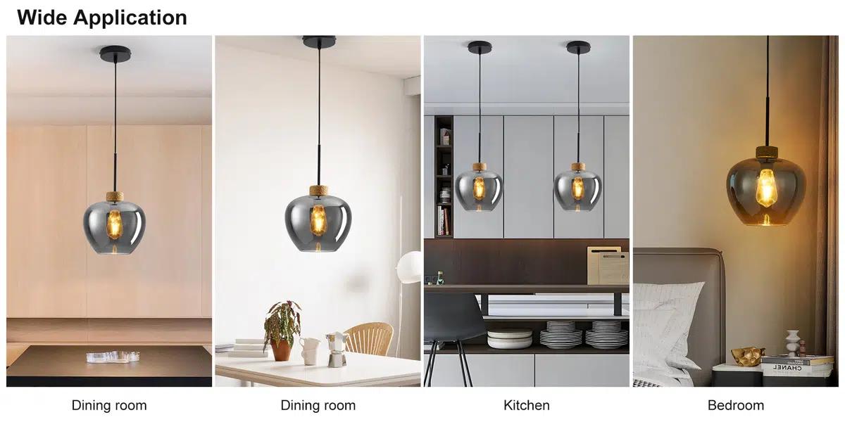 Garwarm 9.44 Inch Glass Lampshade Pendant Light, Vintage Hanging Lamp Ceiling Lighting Fixture, Adjustable Cord, Modern Chandelier for Dining Room, Foyer, Kitchen Island