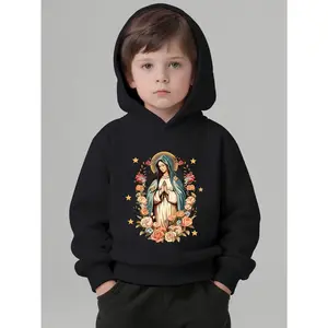 Our Lady of Guadalupe Boys'And Girls' Hooded Sweatshirt - Catholic Virgin Mary & Our Lady of Guadalupe Print, Long Sleeve Pullover Hoodie for Winter Warmth