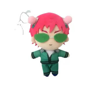 Japanese Anime Merchandise Doll Saiki Kusuo Plush Toy Pillow with Pink Hair and Green Outfit
