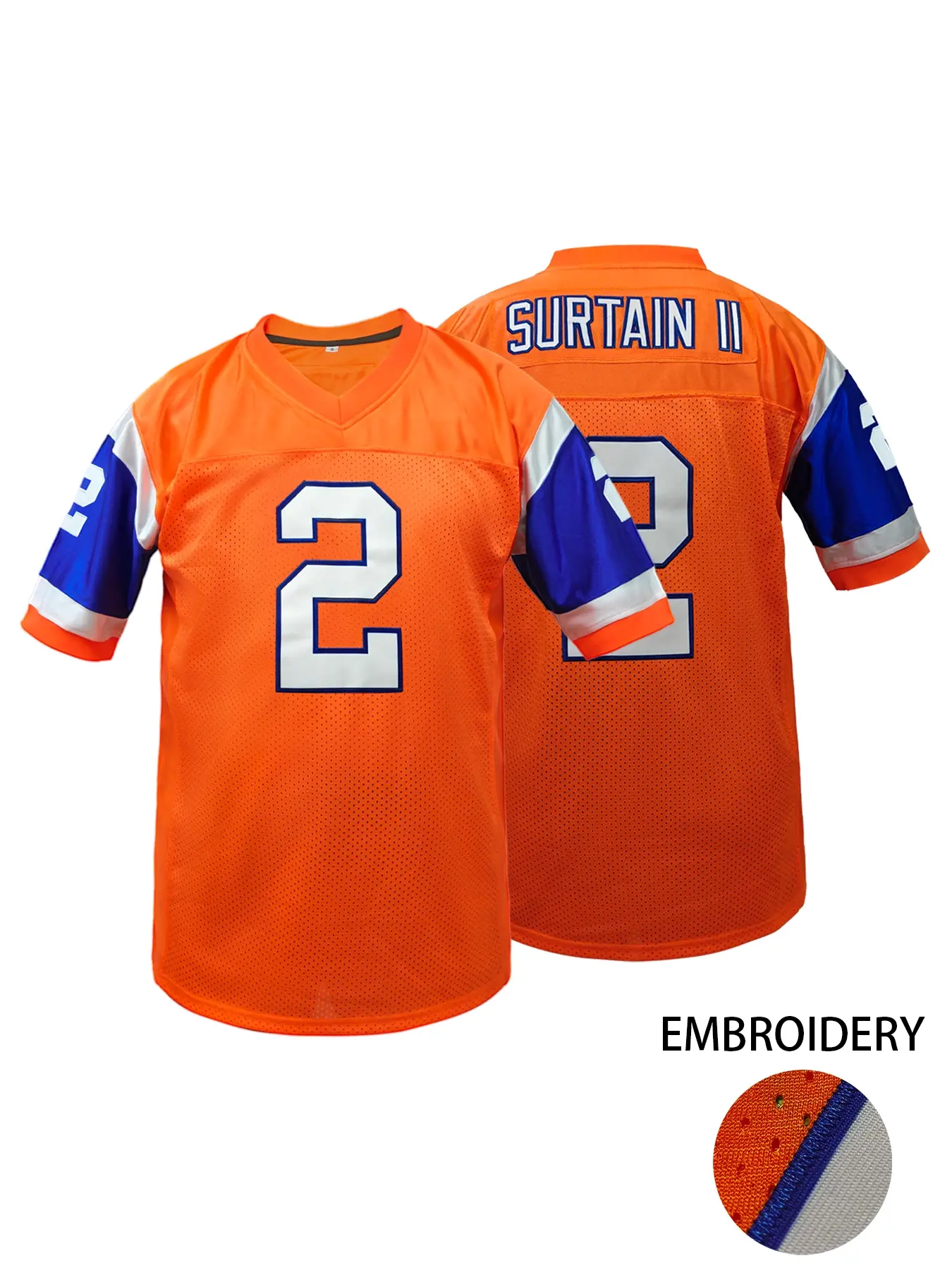 Men's Vintage American Football Jersey Shirts, V Neck Embroidered Rugby Jersey Denver #2 Short Sleeve Top, Breathable Loose Fit Casual T-Shirt Outdoor Apparel for Outdoor Sports,Gift for Training,Thanksgiving,Christmas,New Year Sports Jersey Tee