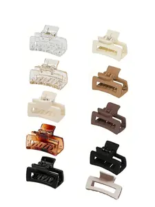 10pcs Women's Square Mini Hair Clips, Shiny Matte Finish, New Arrival Hair Accessories, Half-Up Hairstyles, Styling Hair Pins, Flat Claw Clips