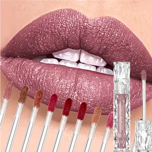 Waterproof Diamond Shimmer Glitter Lipgloss Matte Liquid Lipstick Shiny Pearl Lip Glaze Long Lasting LipTint Women Makeup Glossy Balm Finish Glittery Lip Gloss