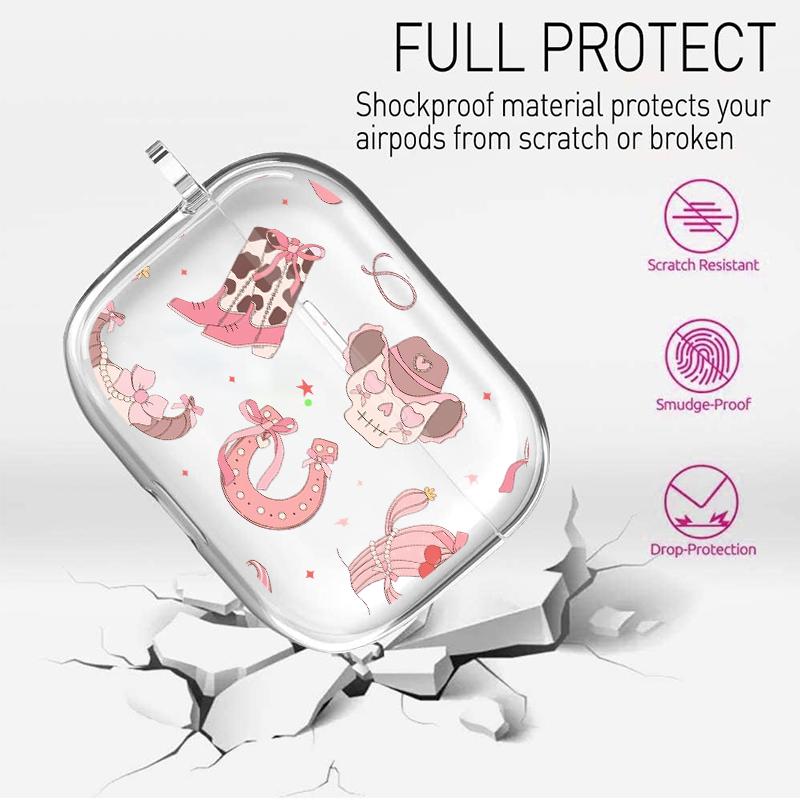 Pink Cowboy Dreams Pattern TPU Soft Protective Case for Apple AirPods 4/3/2/1/Pro/Pro2 Transparent Earphone Cover with Keychain Attachment
