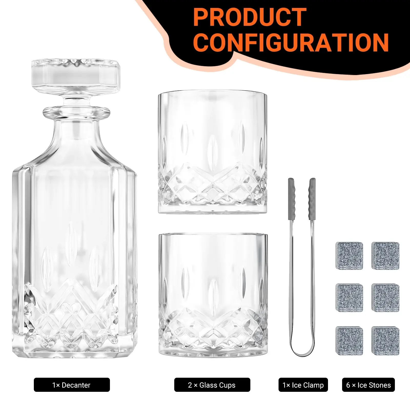TINANA Whiskey Decanter Set with Glasses and Whiskey Stones, Whiskey Decanter Sets for Men, Valentine's Day Gift, Anniversary Birthday Gifts for Father Mother Husband