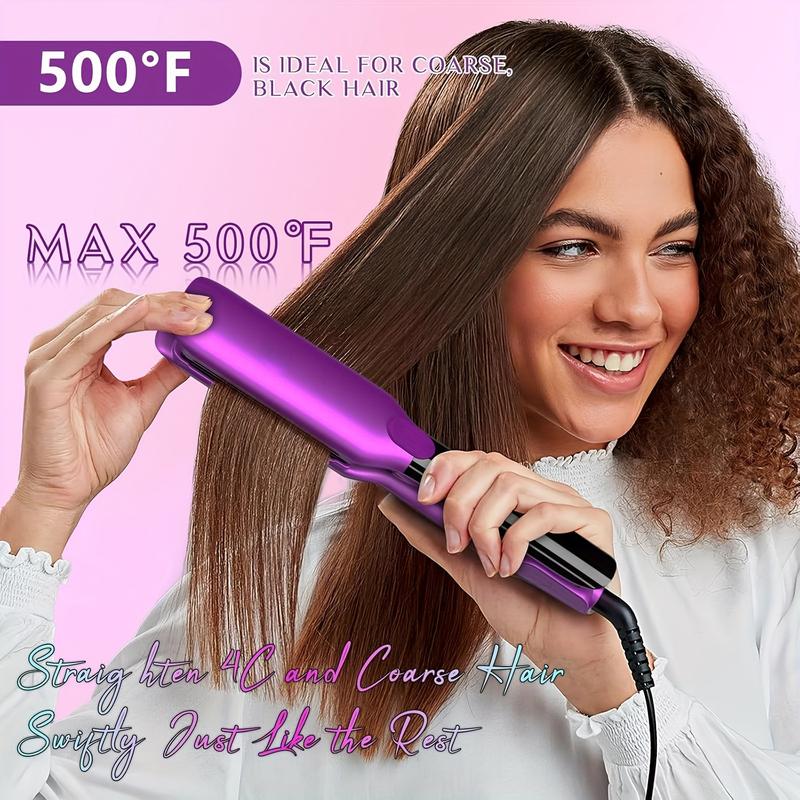 DORISILK 500°F Professional 2-in-1 Hair Styling Tool - Ceramic Wide Plate Flat Iron with Plasma Tech for Frizz-Free, Glossy Hair (Purple)
