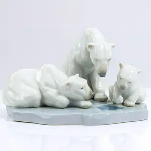 Lladró Bearly Love Figurine #1443 - Retired Polar Bear Family by Juan Huerta (1983-1999) 3.5"H Paperweight office decor gift husband