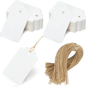 100 count  Tags with String Attached, 1.7 x 2.8 inch  Paper Hang Tags for Clothes DIY Crafts Wedding Holiday (White)