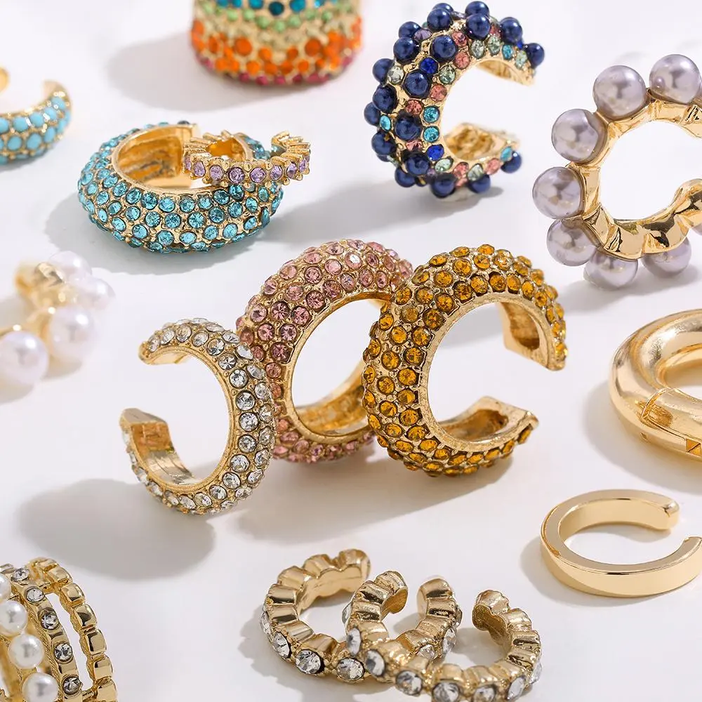 2024  Multicolor CZ Crystal Ear Cuff Stackable C Shaped Ear Clips No Pierced Cartilage Earring for Women Earcuffs