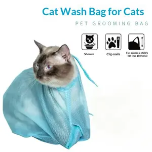 Cat Bathing Bag with Adjustable Shoulder Strap, Mesh Design, Durable Fabric, Easy Clean, Multi-Purpose Nail Trimming Bag for Cats, Grooming Supplies