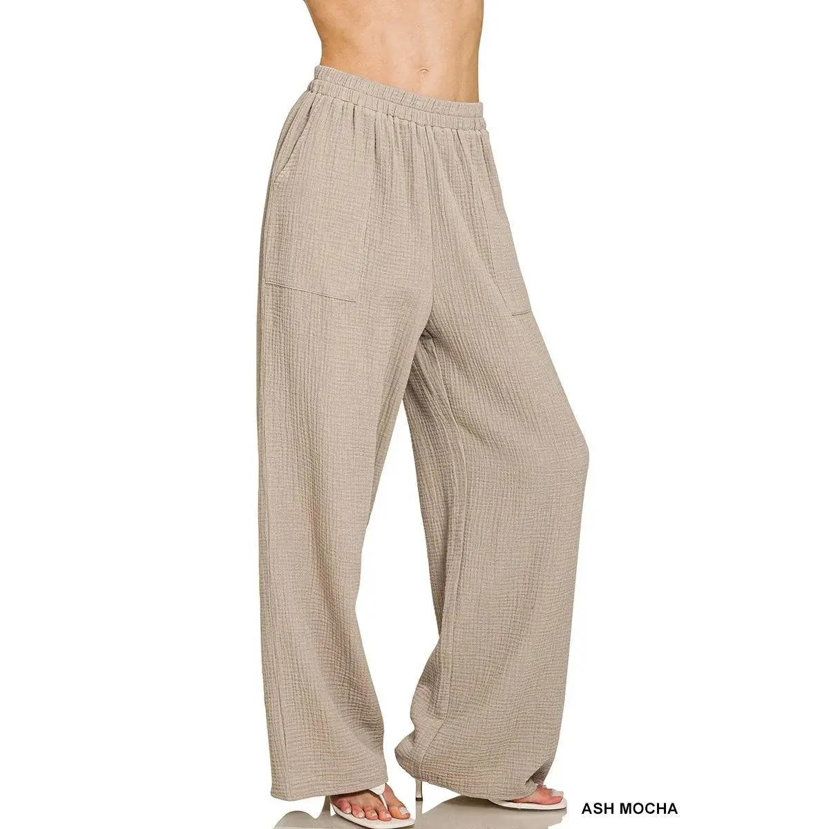 Zenana Double Gauze Elastic Band Pants