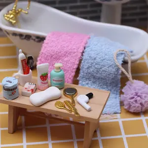 Dollhouse Mini Bathroom Vanity Set BJD Fake Hairdryer Comb Mirror Alloy Prop Model Easter Christmas New Year Doll Accessories Gift
