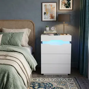 2 Drawers Nightstand with Charging Station LED RGB Light Bedside Table with Plug Outlets 2 USB Ports Modern End Side Table with Top Storage Space 20 RGB Colors Dimmable Lighting Bedroom Furniture Night Stand for Bedroom Living Room Small Space