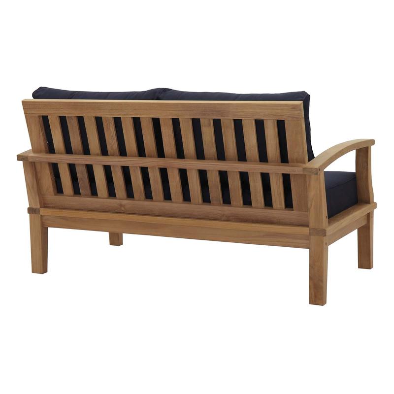 Modway Marina Outdoor Patio Teak Loveseat in Natural Navy