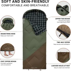 KingCamp Sleeping Bag for Adults, Cold Weather XL Big & Tall (74.8"x33.1" Fits 6.6ft), Cotton Flannel Lining & 300g/㎡ Hollow Fiber Fill (Comfort 44.6°F), Lightweight with Compression Sack, 2-Way Zipper for Couples, Convertible to Blanket for Outdoor Campi