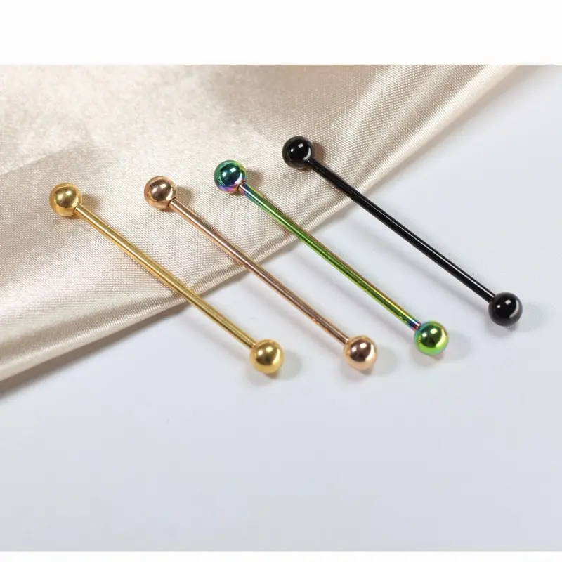 Basic Titanium Industrial Barbell for Men's Cartilage Piercing, 14G 35mm Body-Safe Jewelry, Comfortable and Lightweight for Daily Wear, Female, Everyday, Geometric, Gold, Rhinestones, Ball, Rose Gold, Scaffold Bar