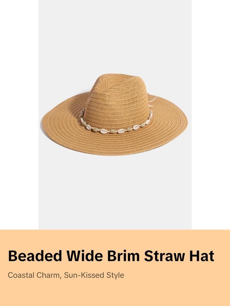 Fame Shell Beaded Wide Brim Straw Hat
