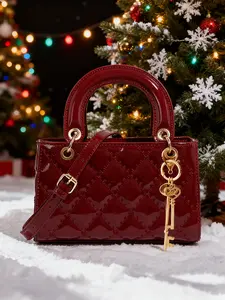 Christmas PU Leather Bag, Elegant Plaid Handbag for Women, Versatile Summer New Painted Leather Crossbody Bag, Fashion Shoulder Clutch, Casual Shoulder Bag