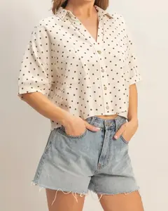 Alicia Polka Dot Top (Oatmeal)