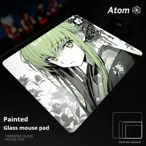 Anime Character Pattern Mouse Pad, Tempered Glass Mouse Pad, Laser Engraved Photovoltaic Glass, Non-slip Honeycomb Base FPS Gaming Mouse Pad