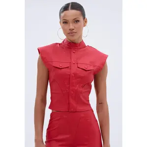 BIG CITY LIVIN FAUX LEATHER BUTTON DOWN