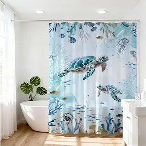 1 PC Ocean Themed Bath Transformation Sea Turtle Decor for Modern Bathroom Design Refreshing Waterproof Shower Curtain Bathroom Accessory for Home Spa Vibes Coastal Bathroom Makeover Boost with Nature Inspired Sea Life Art