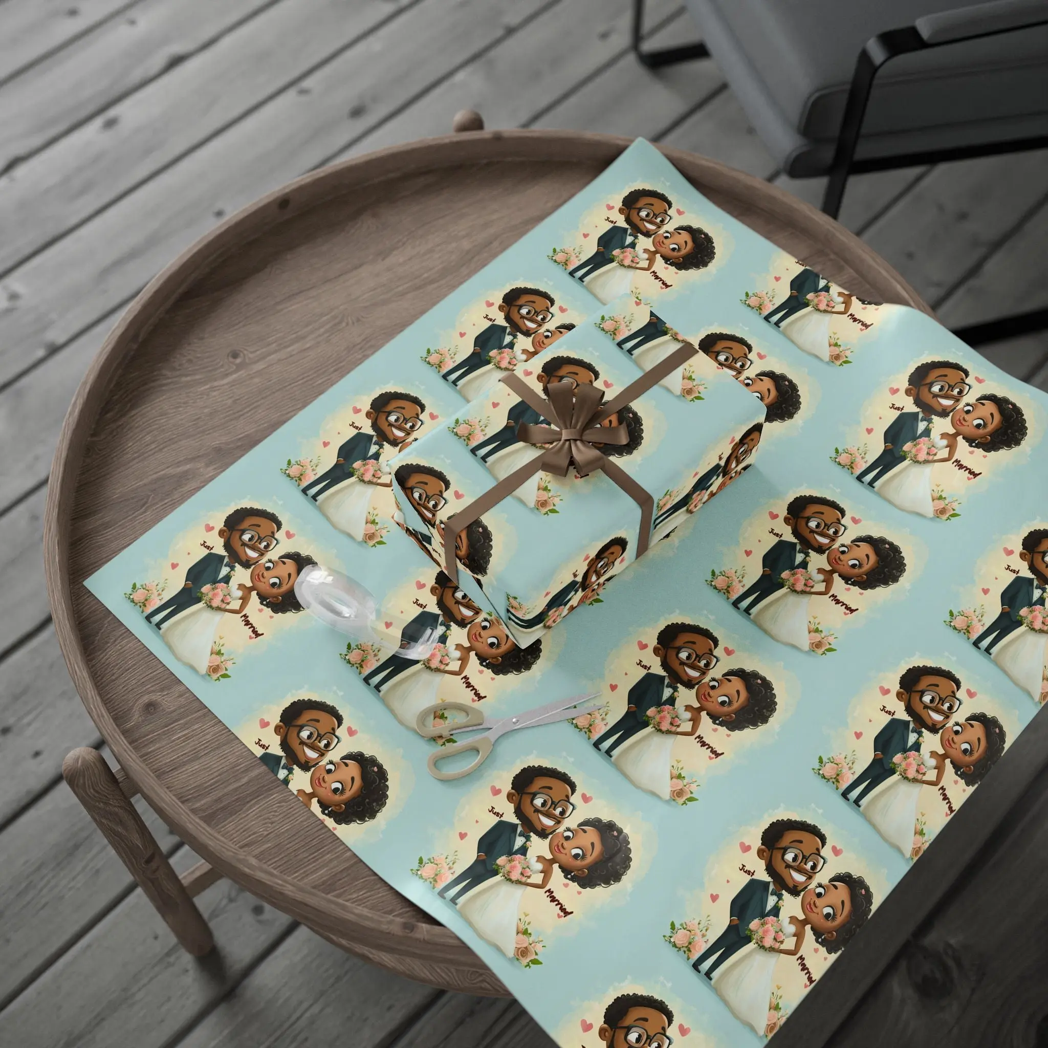 Charming Wedding Wrapping Paper – Just Married Design
