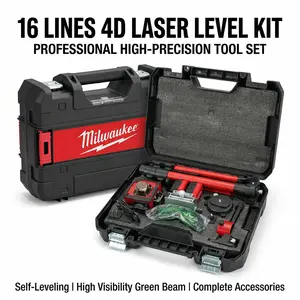 Milwaukee 4D 16-Line Green Laser Level - Self-Leveling, High Accuracy ±1mm/10m. Black Tool Kit for pro contractors, tilers & interior finishers. Great for tile laying, ceiling & cabinet installation. Jobsite tools, pro tiling, high-precision laser. tiktok
