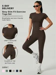 2-Piece Solid-Color Athletic T-Shirt Set Women's Sportswear Set, Slim-Fit RoundNeck Short Sleeves & High-Waisted YogaPants, Ideal for Gym Running OutdoorActivities,  Stretchy Suit Set, Fitness Outfits,Workout Running Outfits-8627 Sporty Crew Neck Sweat Su