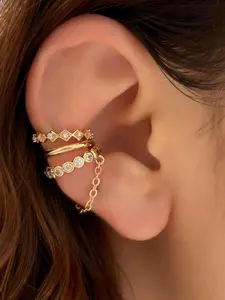 3-Piece Luxury Minimalist Ear Cuff Set, Zirconia Circle Chain Design, Korean Style Lazy Stackable Earrings, High-End Fashion Accessories, High Quality Earrings, Earring Stacks