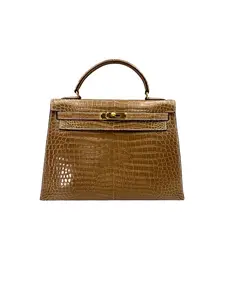 Pre-owned HERMÈS Shiny Alligator Tote Bags Hermes Kelly 32 Handle Bag With Gold Hardware Full Set HR87