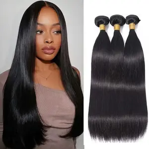 【Gefily】Upgraded Straight Bundles Human Hair Unprocessed Brazilian Virgin Weave 4 Bundle  14A Human Hair Bundles 16-30 Inch for Women Natural Black Wavy Human Hair Extensions