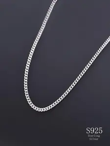 S925 Sterling Silver Men's Punk Style Cuban Link Chain Simple Style Plain Color Necklace, Casual Trendy Necklace, Fashionable Jewelry Accessories for Daily & Party Decoration