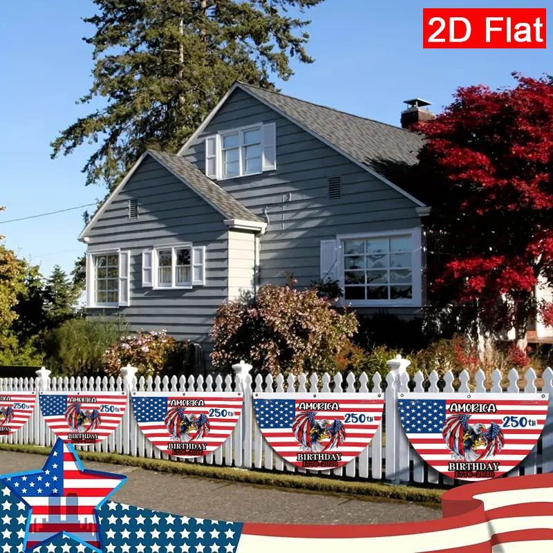 2D Flat American Flag Bald Eagle Semi-Circular Garden Flag |   Double-Sided Polyester Outdoor Yard Decor for Patio Lawn Wall - Welcome Spring 250th Anniversary