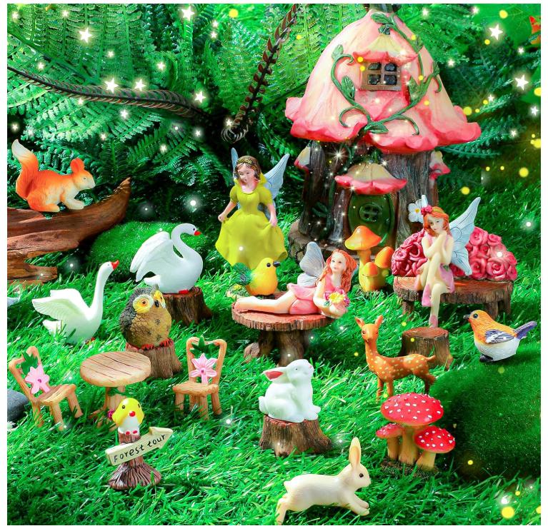 Fairy House Garden Figurines Kit Spring Garden Decor Easter Basket Decoration Spring Decoration Outdoor Wildflower Butterfly Fairy Mushroom Party Supplies Micro Landscape Ornaments