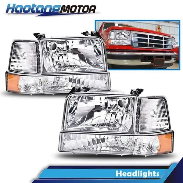 CROSSDESIGN Headlight Replacement Kit & Corner Signal Lamps, Front Exterior Car Lights Compatible with 1992-96 Ford F150, F250, F350, Bronco