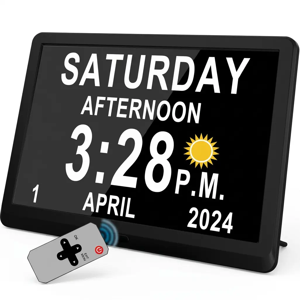 Digital Reminder Board for Seniors, 15.1 Inch, Medication Reminder Digital Calendar Dementia Day Date Time Clock for Seniors Elderly Impaired Vision Memory Loss Clock