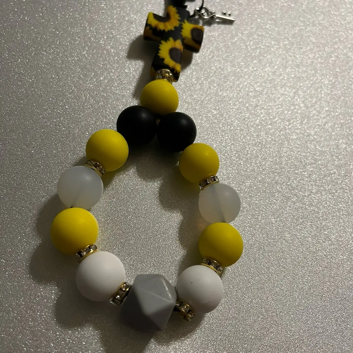 Sunflower cross keychain wristlet with charm