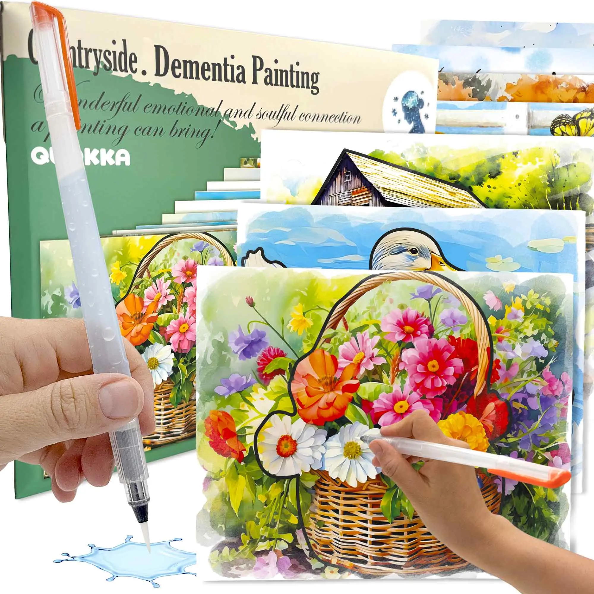 QUOKKA Water Painting Dementia Activities for Seniors – Alzheimer’s Products for Elderly – Reusable Water Doodle Set Farm