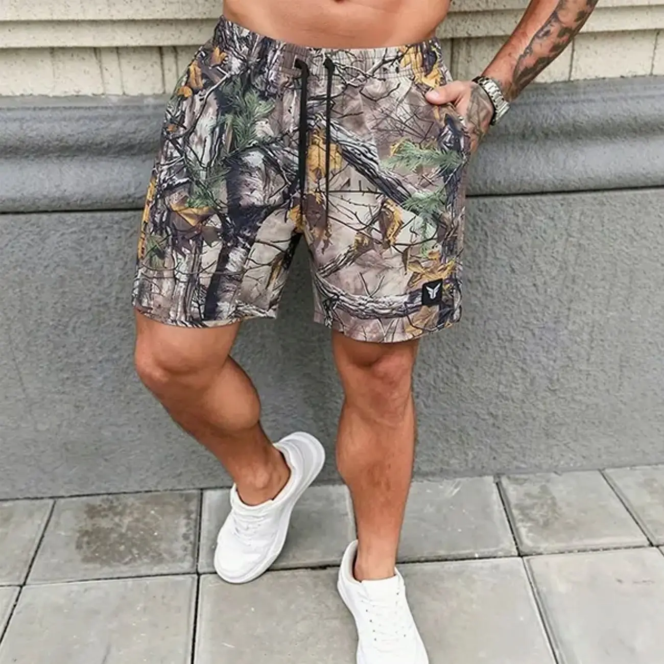 Men’s Quick-Dry Tree-Texture Camouflage Prints Bermuda Shorts - Men’s Clothing, Adjustable Elastic Waistband with Drawstring, Outdoor & Extra-Large Adjustable Shorts, for Spring & Summer Casual Wear, Adjustable Men's Shorts
