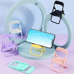 4Pcs Multicolour Mobile Phone Holder Simulation Mini Folding Back Small Chair Model Dollhouse Doll House Miniature Plastic Furniture Accessories Scene Props for Mini Chair Micro Landscape(random color)