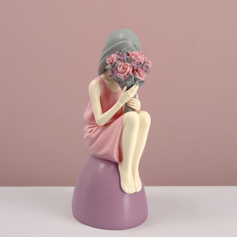 Charming Pink Girl Statue Set - Cute Resin Home Decor, Tabletop Ornament, and Sweet Gift, perfect for placing on a desk or shelf, and an ideal birthday gift for best friends and loved ones.