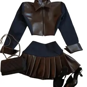 Brown Y2K Denium Leather Streetwear Comfort Denim Womenswear Jean Fashion Jacket Chic Style