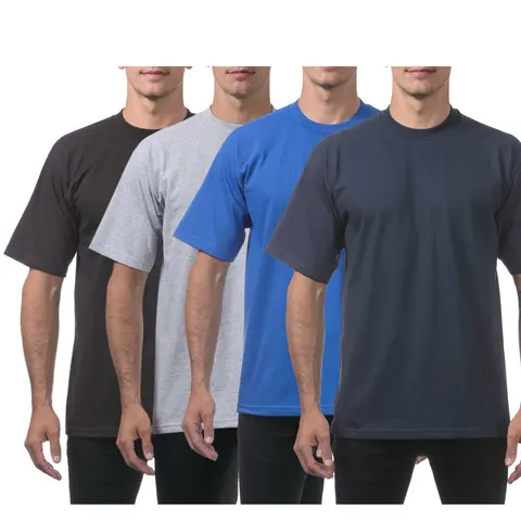 Pro Club Men's Heavyweight Navy Simple Solid Color Short-Sleeve Crew Neck T-Shirts - 4-Pack Assorted Colors, Warmer Menswear Tops, Stylish Formal/Casual Versatile Tees, Regular Sleeve, XXL Option, Covers Weekly Outfits