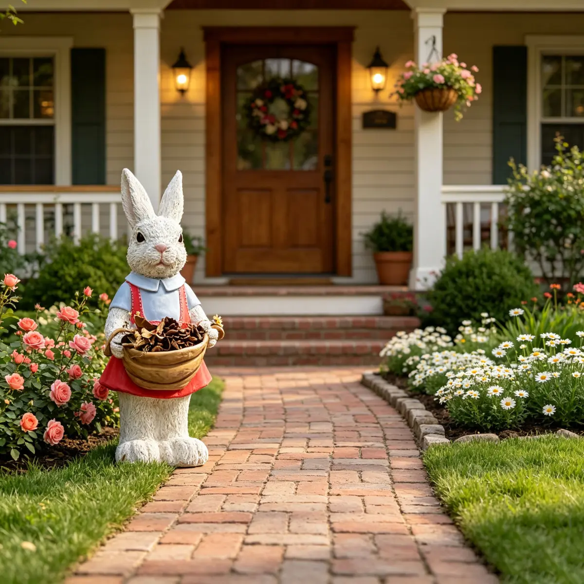 17" Simulated Pink Rabbit Statue Flower Pot, Premium Handcrafted Resin Garden Sculpture Decorative Figurine, Cute Animal Ornament Planter for Yard Patio Lawn Home Indoor Outdoor Decor, Ideal Gift for Independence Day Housewarming Garden Enthusiasts