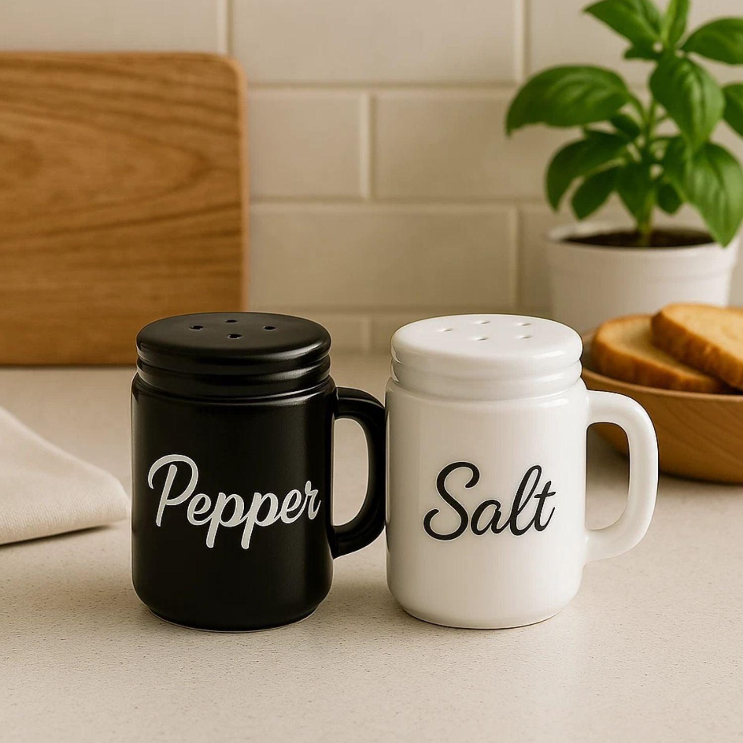 Home Collection Mason Jar Salt and Pepper Shaker Set Black White